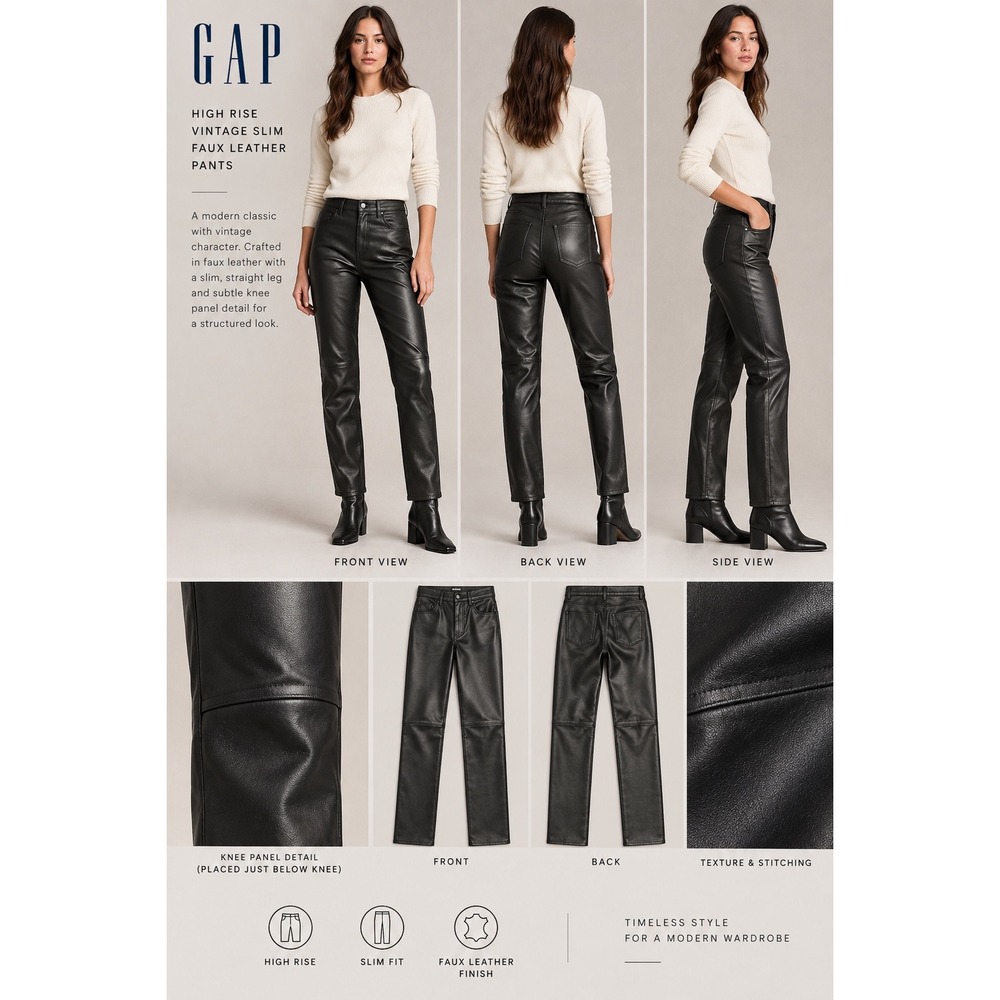 GAP Black Faux Leather Bootcut Pants Women Size 2 26R NWT
